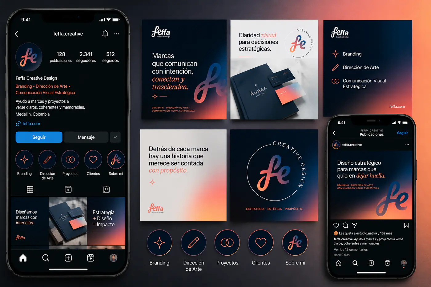 Aplicación de marca de Feffa Creative Design en redes sociales